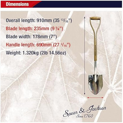 Spear & Jackson 4650PS Traditional Stainless Planting Spade, Brown