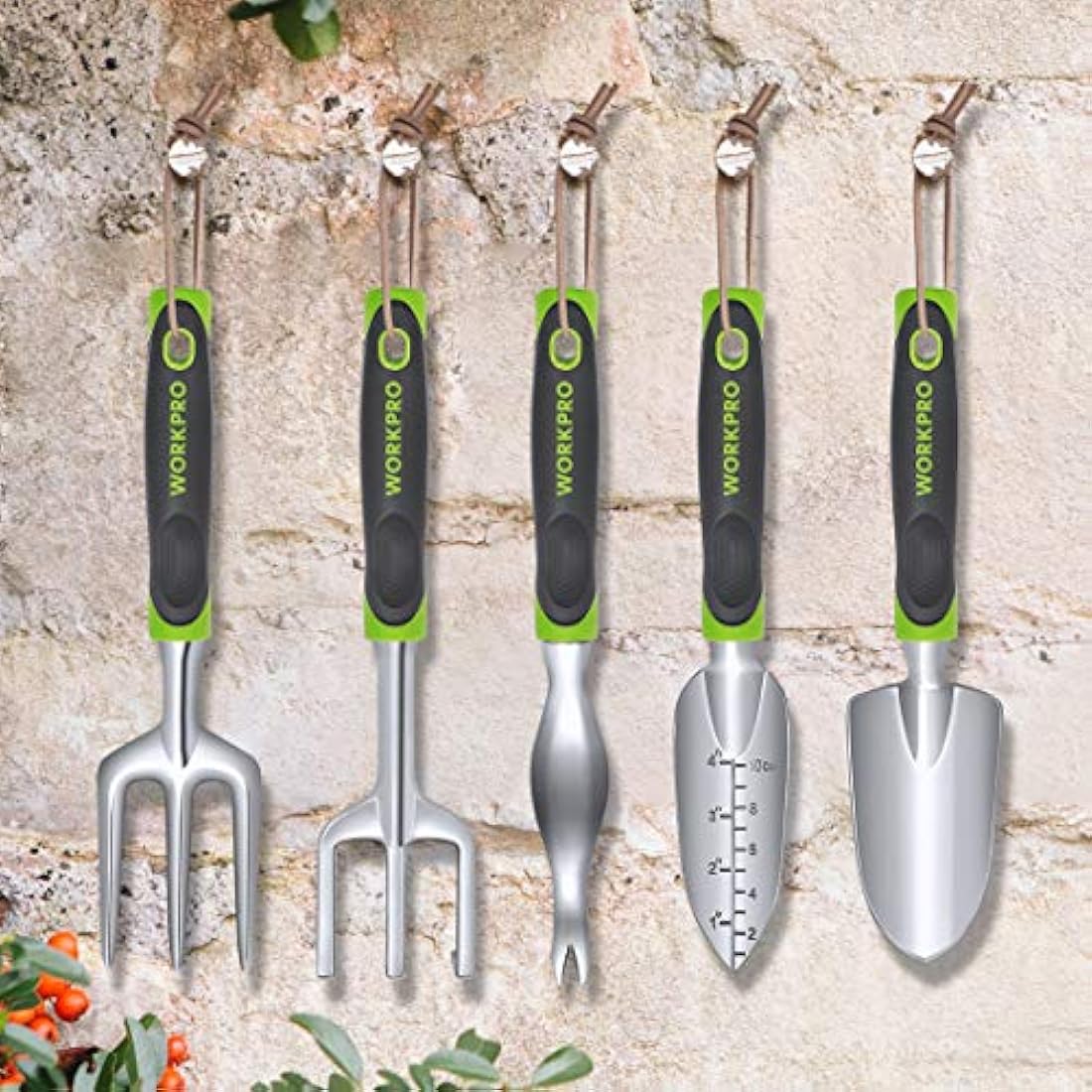 WORKPRO 5 Pcs Gardening Tools Cast Aluminum Garden Set with Fork, Weeder, Claw, Trower, Soil Shovel for Gardener
