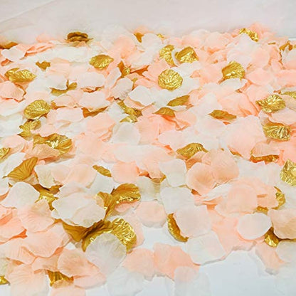 Silk Flower Petals Perfect Peach Mix Artificial Rose Petals Wedding Confetti Party Decoration Scatter Floral 1200 Pieces (Peach, Cream, Gold)