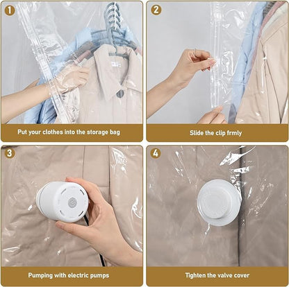 Hanging Vacuum Storage Bags, GQC 4 PCS Space-saving Vacuum Bag for Clothes, Suits, Dresses, Coats or Jackets