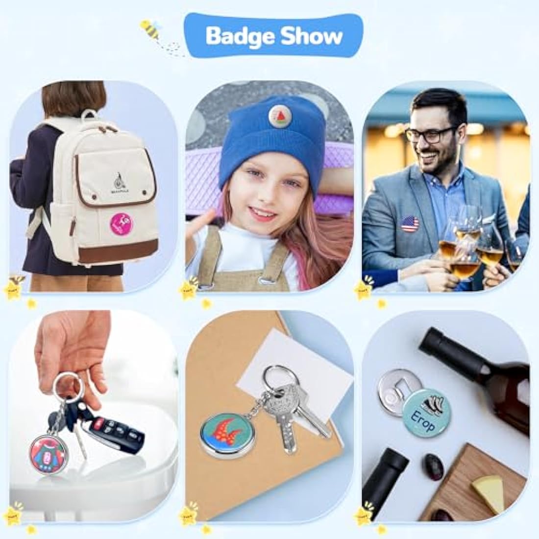 Badge Maker Button Machine Multiple Sizes DIY Pin Maker Badge Press Machine with 10 Bottle Opener, 10 Key Chain Suits, Molds & Round Paper Cutter DOYFAY (Violet, DC109P320)