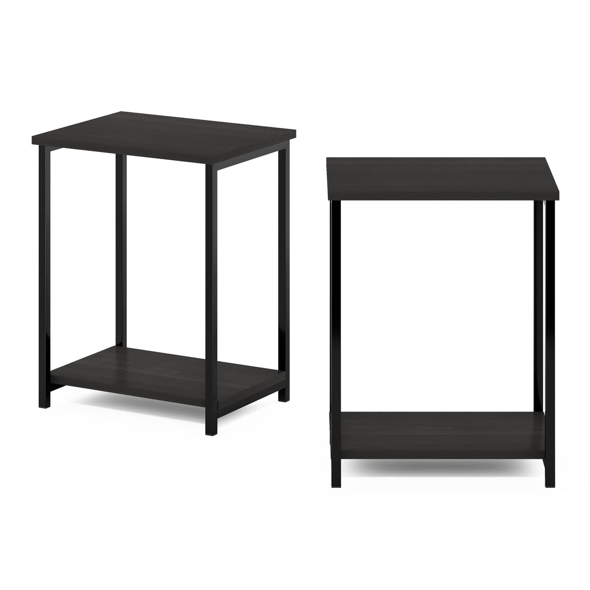 Furinno SIMPLISTIC Side Table Set of 2, 2-Tier Metal Frame End Table with Open Shelf, Night Stand, Bedside Table, for Living Room, Bedroom, Espresso
