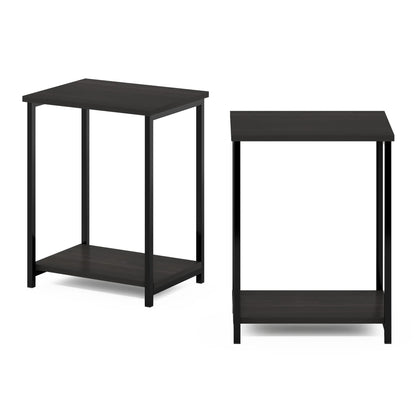 Furinno SIMPLISTIC Side Table Set of 2, 2-Tier Metal Frame End Table with Open Shelf, Night Stand, Bedside Table, for Living Room, Bedroom, Espresso