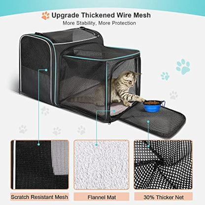 Morpilot Soft Sided Pet Carrier Bag for Small Dogs, Puppies, Medium and Large Cats, Expandable, Airline Approved, with Breathable Mesh and Locking Safety Leash, Grey