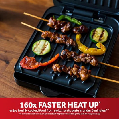 George Foreman Small Electric Fit Grill [Non stick, Healthy, Griddle, Toastie, Hot plate, Panini, BBQ, Energy saving, Vertical storage, Easy clean, Drip tray, Ready to cook light] Black, 760W 25800