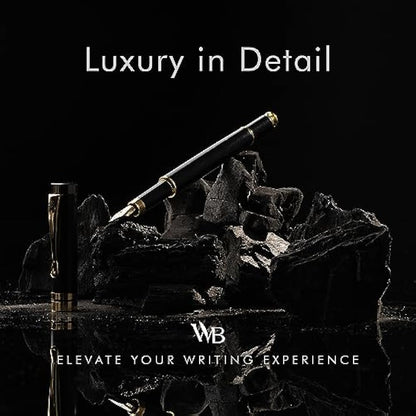 Wordsworth & Black Fountain Pen Set, Luxury Bamboo Wood - Extra Fine Nib, Gift Case; Includes 6 Ink Cartridges, Ink Refill Converter -Journaling, Calligraphy; Drawing, Smooth Writing [Black Wood]