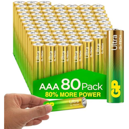 Ultra Alkaline Triple A Batteries, Long Lasting Power for High-Performance Devices - Ideal for Radio, Camera, Alarm - Industrial Use, Anti-Leakage, 10-Year Shelf Life - 80 Pack by GP AAA Batteries