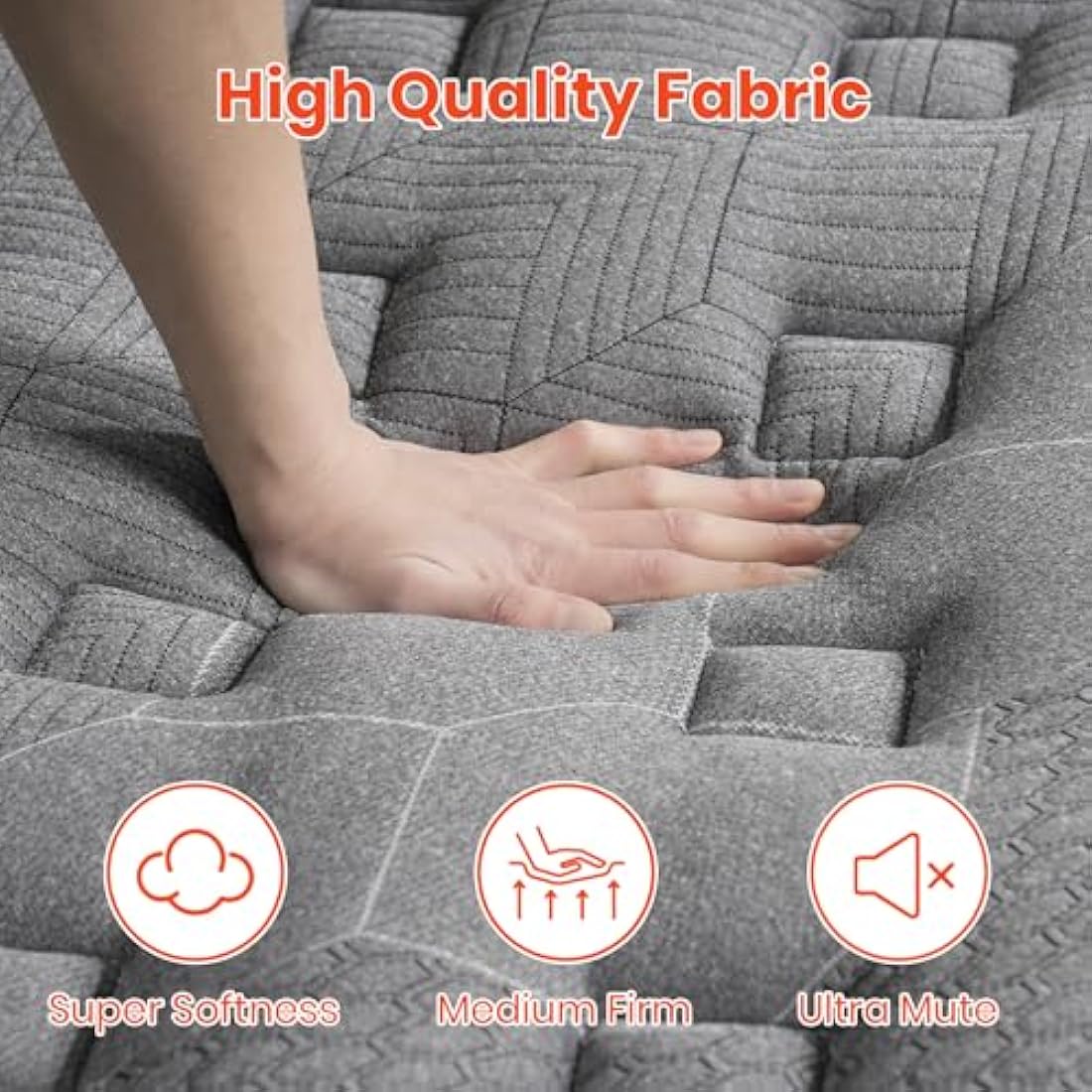 Good Nite Single Mattress Pocket Springs 3FT 10 Inch Hybrid Medium Firm Bed 90x190x25cm with 9-Zone Support Reinforced Edges Breathable Grey Knit Fabric Mattress in a Box