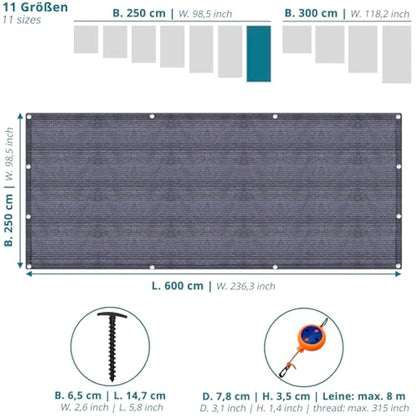 valuents Awning Carpet – Blue/Grey – Various Sizes – Camping Rug Outdoor – Tent Carpet Caravan / Motorhome with Carry Bag + Plus: Washing Line & 8 T-Pegs