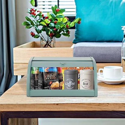 Hossejoy Metal Bread Box, Countertop Bread Storage, Bread Boxes with Roll Top Lid, Bread Bin Container Holder, Breadbox Holds for Your Kitchen Counter (Green)