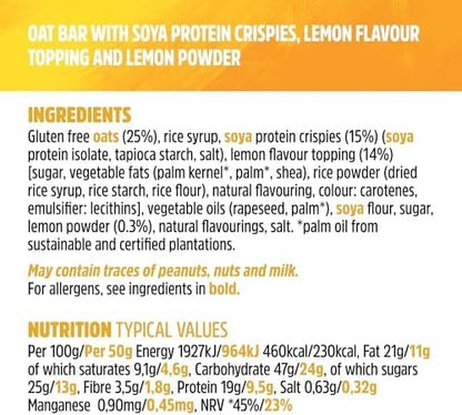 JB's Trek High Protein Flapjack Smooth Lemon - Gluten Free - Plant Based - Vegan Snack - 50g x 36 bars