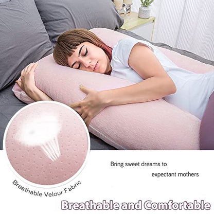 AS AWESLING Pregnancy Pillow, U Shaped Full Body Pillow, Nursing, Support and Maternity Pillow for Pregnant Women with Removable Velour Cover (Pink)