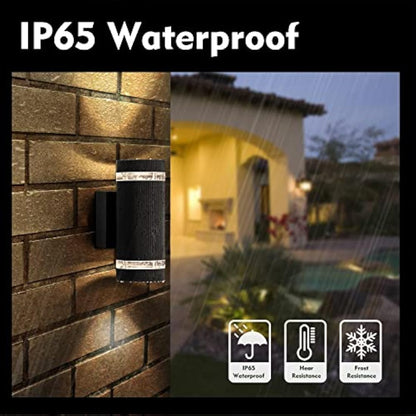 CELAVY Outdoor Wall Lights Up Down, Outside Wall Lights Mains Powered, IP65 Waterproof Porch Light Front Door Lamp Modern GU10 Aluminium, External Round LED Wall Lighting Sconce for House, Black