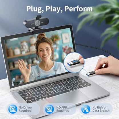 EMEET NOVA 4K Webcam for PC - Ultra 4K HD, PDAF Autofocus, Dual Noise-Cancelling Mics, 73° FOV, Auto Light Correction, USB Plug&Play, Privacy Cover, Ideal for High-End Business Meetings&Live Streaming