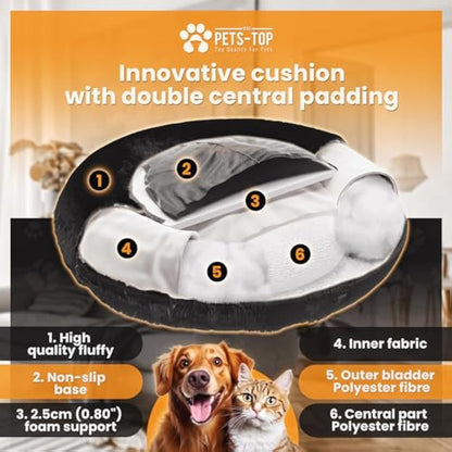 One PETS-TOP Dog Bed Medium - Washable Fluffy Calming Bed - Soft Long Plush with Removable Cover, Dodo Donuts XXL Extra Large Mattress (Pearl Grey, 80cm)