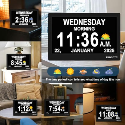 TROCOTN dementia clocks, digital clock with date and day for elderly, alzheimers day clock large display calendar clocks (10 Inches Black)