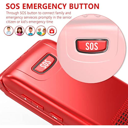 Senior Mobile Phone with Big Buttons, GSM Sim Free Unlocked Basic Cell Phones Easy to Use, Flip Phone with Dual Color Display | SOS Button | FM Radio | Torch |1000mAh Battery | Speed Dial (Red)