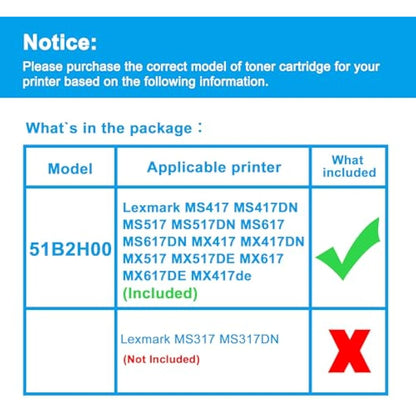 LCL Compatible Toner Cartridge 51B2H00 51B0HA0 High Yield (1 Black) Replacement for Lexmark MS417 MS417DN MS517 MS517DN MS617 MS617DN MS417 MS417DN MX417 MX417DN MX517 MX517DE MX617 MX617DE MX417de