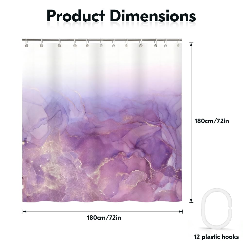 Rohxyzo Purple Gradient Abstract Shower Curtain, Modern Ink Art Polyester Fabric Shower Curtain for Bathroom, Wet Room Shower Curtain 180 x 180 cm