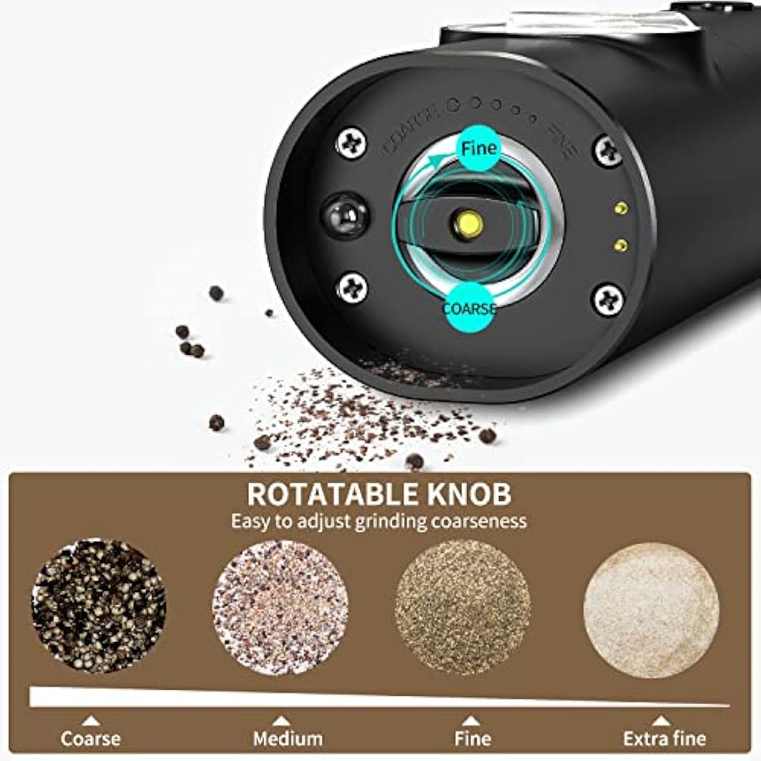 CIRCLE JOY Electric Pepper Grinder Set, Stainless Steel Spice Grinder with Ceramic Grind and Adjustable Coarseness, USB Rechargeable Salt Mills, No Pepper or Salt Included