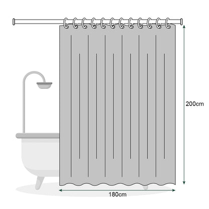 HAGOT Shower Curtain, Water and Mould Resistant Bathroom Curtain, EVA Fabric, Bath Curtain with Hooks, 180 x 200 cm