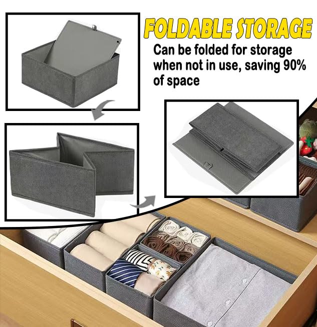 HongChelle 4 PCS Foldable Fabric Storage Boxes, Clothes Drawer Organisers, Wardrobe Storage Organiser for Storing Bras, Shirts, Jeans, Blanket