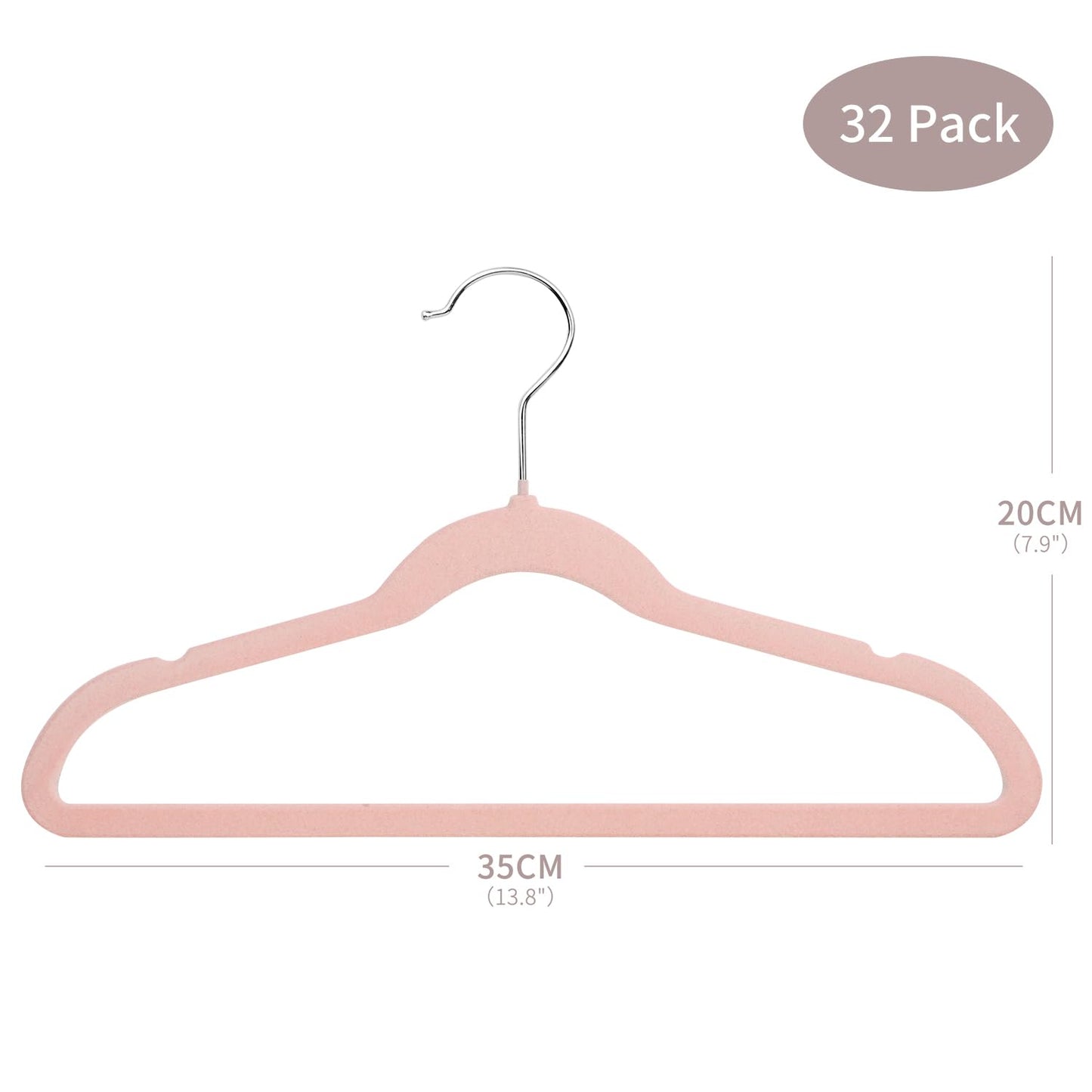 ManGotree 14 Inch Kids Velvet Hangers Felt Children's Hangers 32 Pack Pink