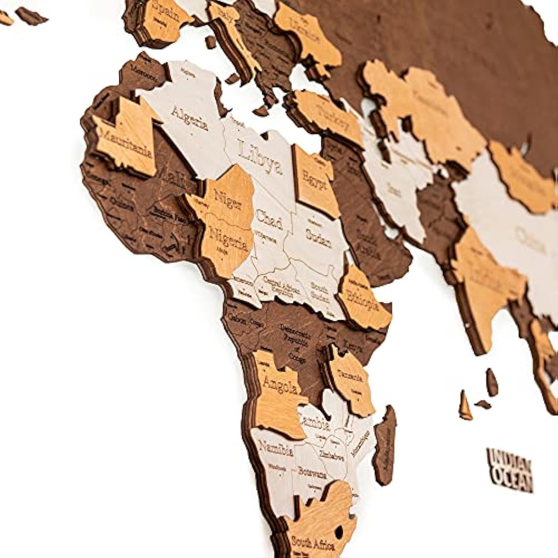 Woodvio 3D Wooden World Map, Decorative Wall Art for Home and Office Décor - size Medium (120x62cm)