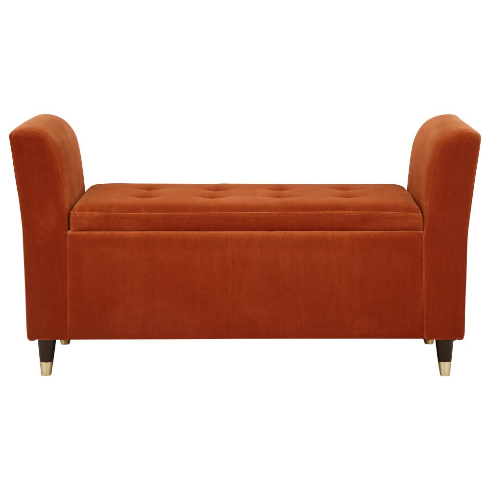 GFW Genoa Russet Fabric Ottoman Window Seat, Velvet Upholstered Storage Bench with Button Tufted Seat, Hidden Storage