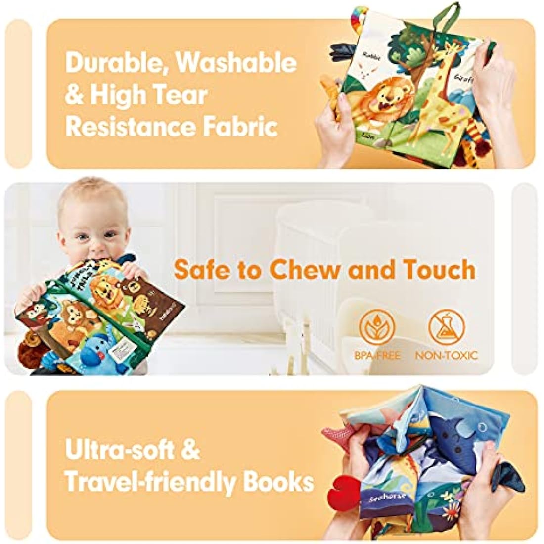 hahaland 2 Pcs Sensory Toys 0-6 Months Touch Feel Activity Soft Book with Squeaker, Crinkle Paper Essentials for Newborn 0 3 6 12 Months 1 Year olds Baby Boy Girls Gifts,Red,Medium