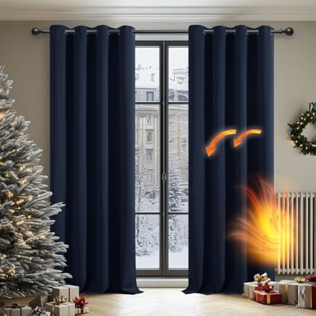 Deconovo Solid Thermal Insulated Curtains Eyelet Blackout Curtains for Bedroom 46 x 90 Inch Navy Blue 1 Pair