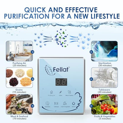 Ozone Generator, FELLAT 600mg/h Multipurpose Ozone Machine for Water and Air, Portable Ozone Generator with 2 Pack Air Stones & Timer, Odor Eliminator