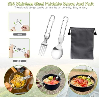 AUTOPkio Camping Cooking Set, Outdoor Camping Pans Pots and Stove - Non Stick Folding Cookware Kit for BBQ Picnic Hiking Backpacking Travel 1-2 Person Use