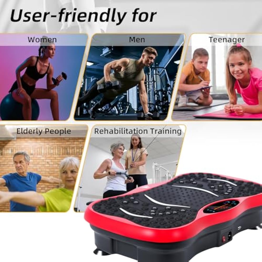 EVOLAND Vibration Plate Exercise Machine, Vibration Fitness Trainer with Bluetooth Speaker, 5 Program Modes, 2 Resistance Bands, Home Exercise Equipment for Fitness Body Toning