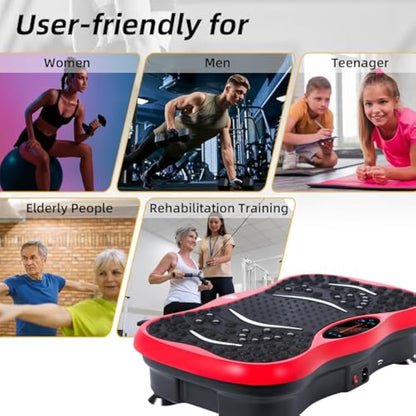 EVOLAND Vibration Plate Exercise Machine, Vibration Fitness Trainer with Bluetooth Speaker, 5 Program Modes, 2 Resistance Bands, Home Exercise Equipment for Fitness Body Toning