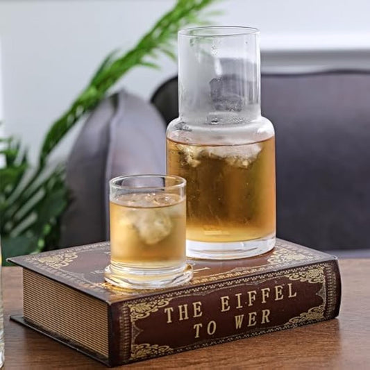 RILOST Bedside Water Carafe, Modern Night Water Pitcher with Glass Cup for Nightstand, Mouthwash Dispenser with Tumbler Lid for Bedroom, Bathroom