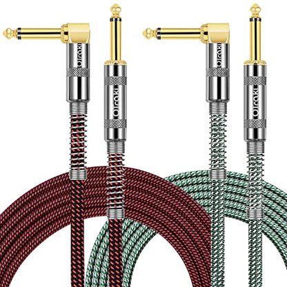 OTraki 2 Pcs Braided Guitar Lead Instrument Cables 2m, 6.5ft Guitar Cable 6.35mm 1/4", Electric Guitar Cable, Instrument Cable For Electric Bass Keyboard, Amp, Speaker, Pro Audio(Red+Green)