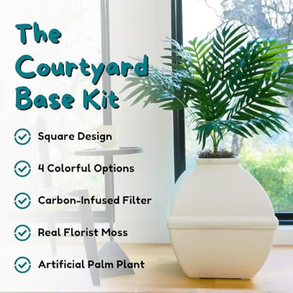 Good Pet Stuff, The Courtyard Hidden Litter Box, Artificial Plants & Enclosed Square Cat Planter Litter Box, Vented & Odor Filter, Easy to Clean, White Birch