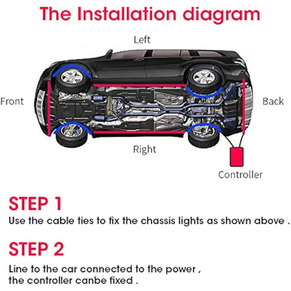 GDICONIC 4x RGB LED Under Car Tube Strip Underglow body Neon Light Kit Phone App Control RGB LED Strips Bluetooth Car Atmosphere Lights