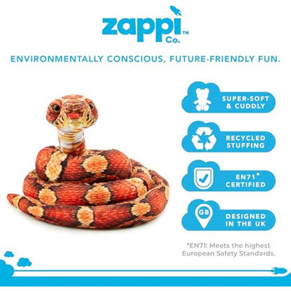 Zappi Co Kids Stuffed Soft Cuddly Plush Snake Toy - Part of Safari Animals Collection: Realistic and Lifelike, Perfect for Kids 180 cm Length(Orange/Black Corn Snake)