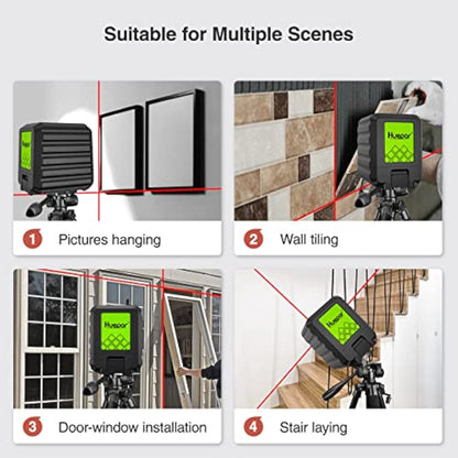 Huepar Self-Leveling Laser Level with Red Beam Cross Line Laser - Vertical and Horizontal Line, 100ft Alignment Tool for Picture Hanging and DIY Application, Battery Included