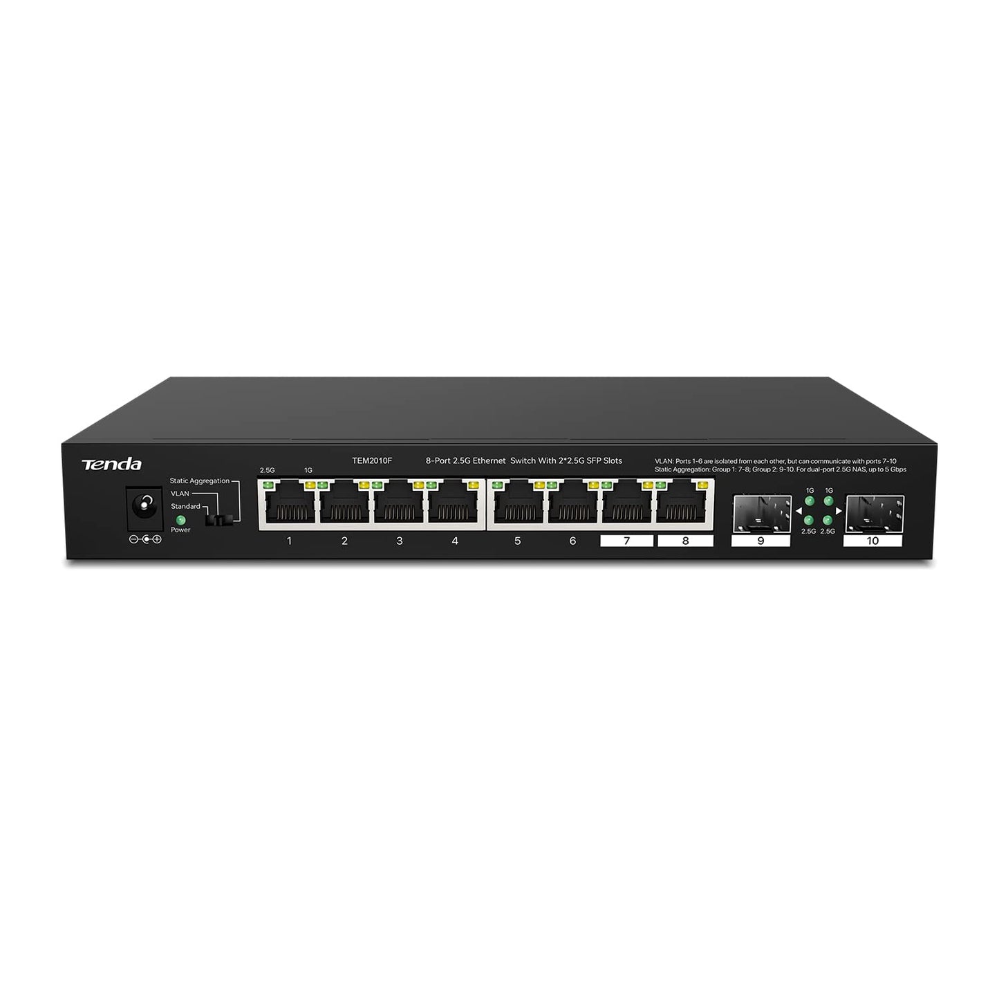 Tenda TEM2010F 10 Ports 2.5G Multi-Gigabit Unmanaged Switch, 2 SFP Ports, VLAN, Static Aggregation, 50Gbps Switching Capacity, Desktop/Wall Mounting,