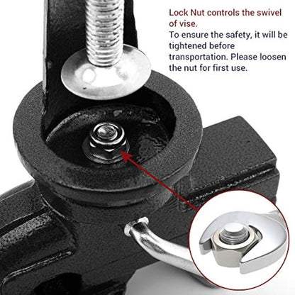 Nuovoware Table Vise 70mm, 360° Swivel Base Universal Home Portable Bench Clamp, Clamp-on Vise Bench Clamps Fixed Tool for Woodworking, Metalworking, Cutting Conduit, Drilling, Sawing, Black