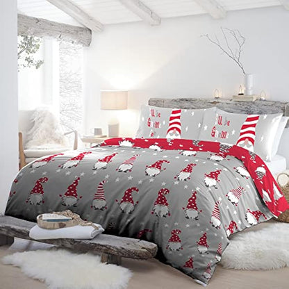 Fusion Christmas - Xmas Gonks - 100% Brushed Cotton Duvet Cover Set -2 pieces, Single Bed Size in Silver, GFCSV11PZU, Gnome Silver