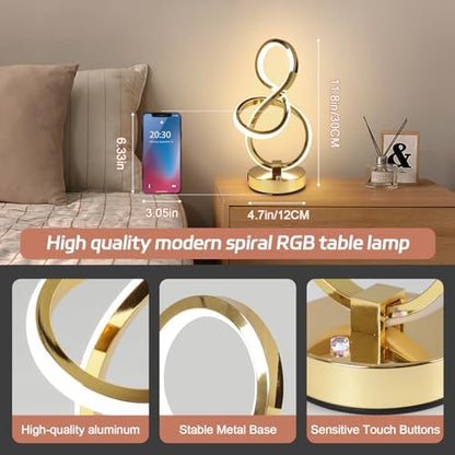 EIDEARAY Modern LED Table Lamp,3 Color Temperatures,Touch Control Stepless Dimmable Bedside Table Lamp with USB Ports, Touch Control LED Nightstand Lamp, Desk Lamp for Living Room,Bedroom(Gold)