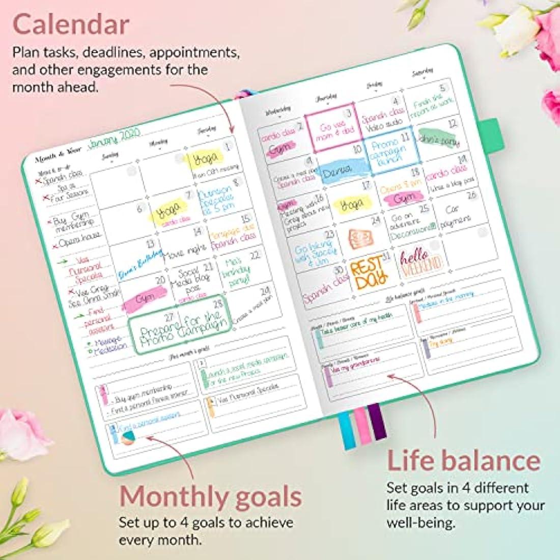 GoGirl Planner and Organizer for Women - Compact Size Weekly Planner, Goals Journal & Agenda to Improve Time Management, Productivity & Live Happier. Undated – Start Anytime, Lasts 1 Year – Emerald