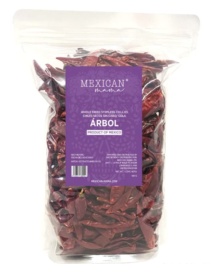 Arbol Authentic Mexican Whole Dried Stemless Chillies 500g