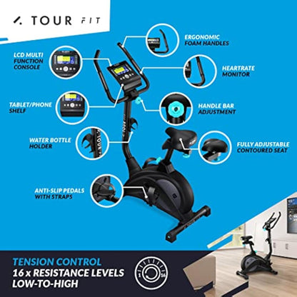 Bluefin Fitness Tour FIT Exercise Bike | Exercise Bikes Home Use | Pulse Sensor | Kinomap Compatible | Cycling Machine | LCD Console | Magnetic Resistance Exercise Bike