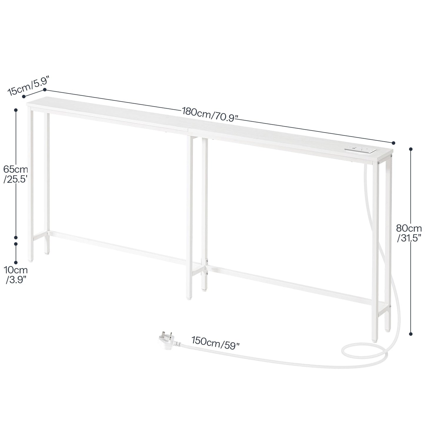 HOOBRO Slim Console Table with Charging Station, 180 cm Long Hallway Table with USB Ports, Behind Sofa Table Narrow for Hallway, Entryway, Foyer