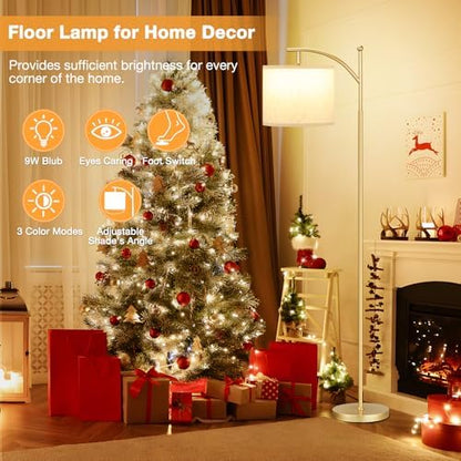 Aooshine Floor Lamps for Living Room with 3 Color Temperatures, Adjustable Tall Standing Lamp with Off White Shade and Gold lamp Hole(Bulb Included)